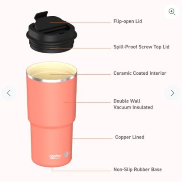 Asobu Ceramic Insulated Lined Travel Coffee Drink Mug Cup Crabapple Pick Me Up - Picture 6 of 7